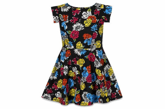 Front view of Yumi women’s multicoloured floral polyester fit & flare, size UK 10, round neck zip