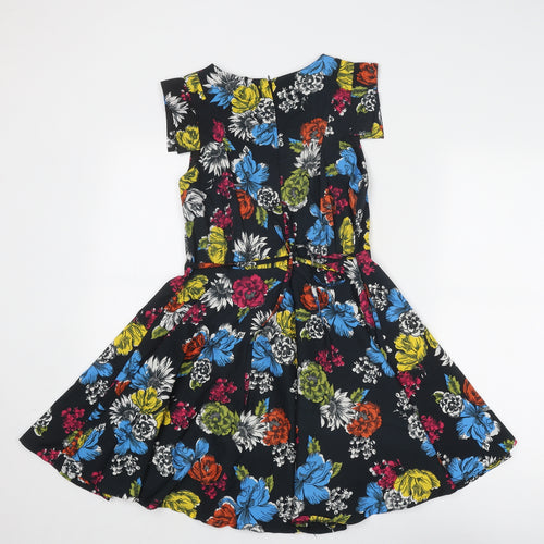 Yumi Womens Multicoloured Floral Polyester Fit & Flare Size 10 Round Neck Zip