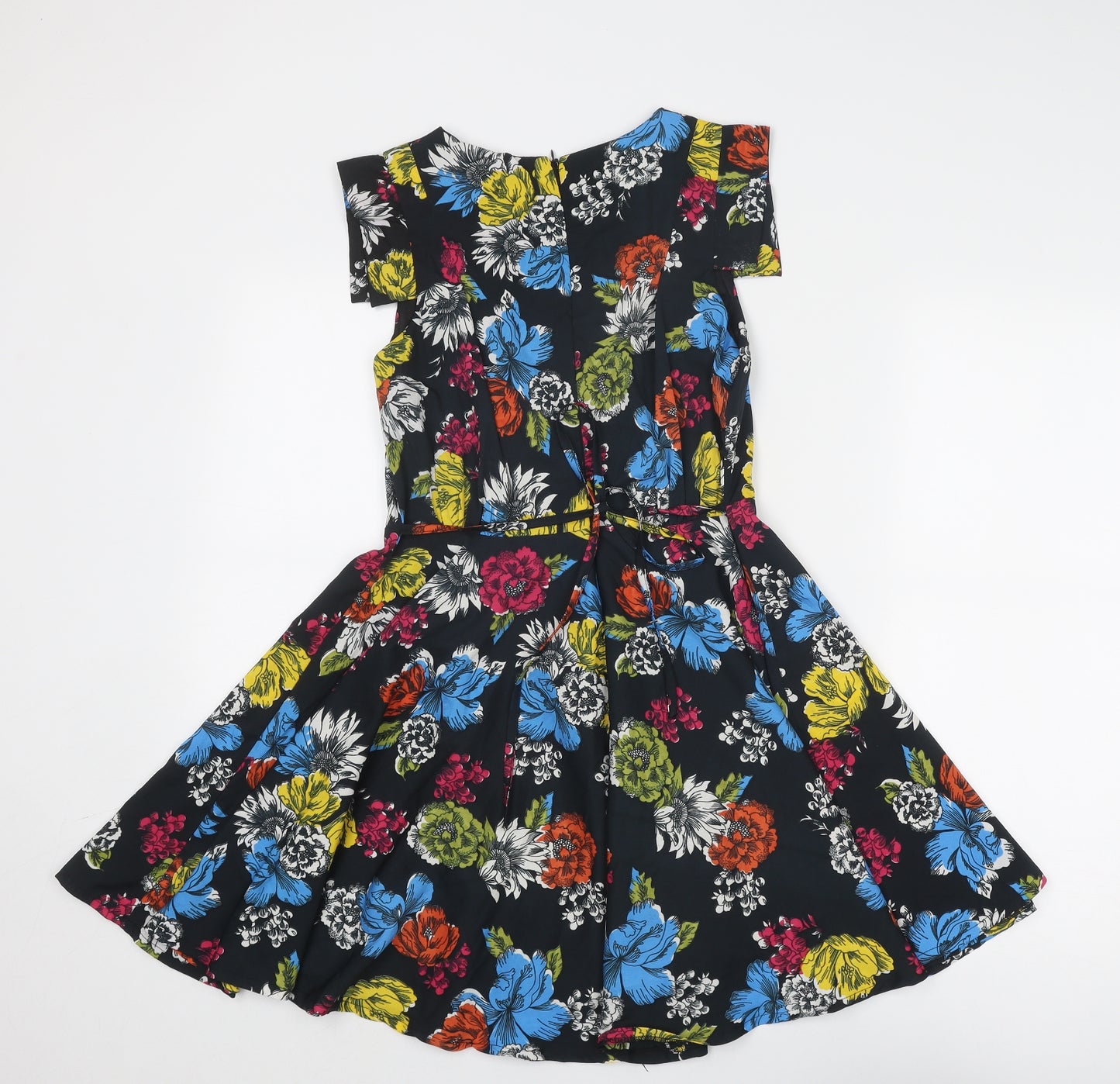 Yumi Womens Multicoloured Floral Polyester Fit & Flare Size 10 Round Neck Zip