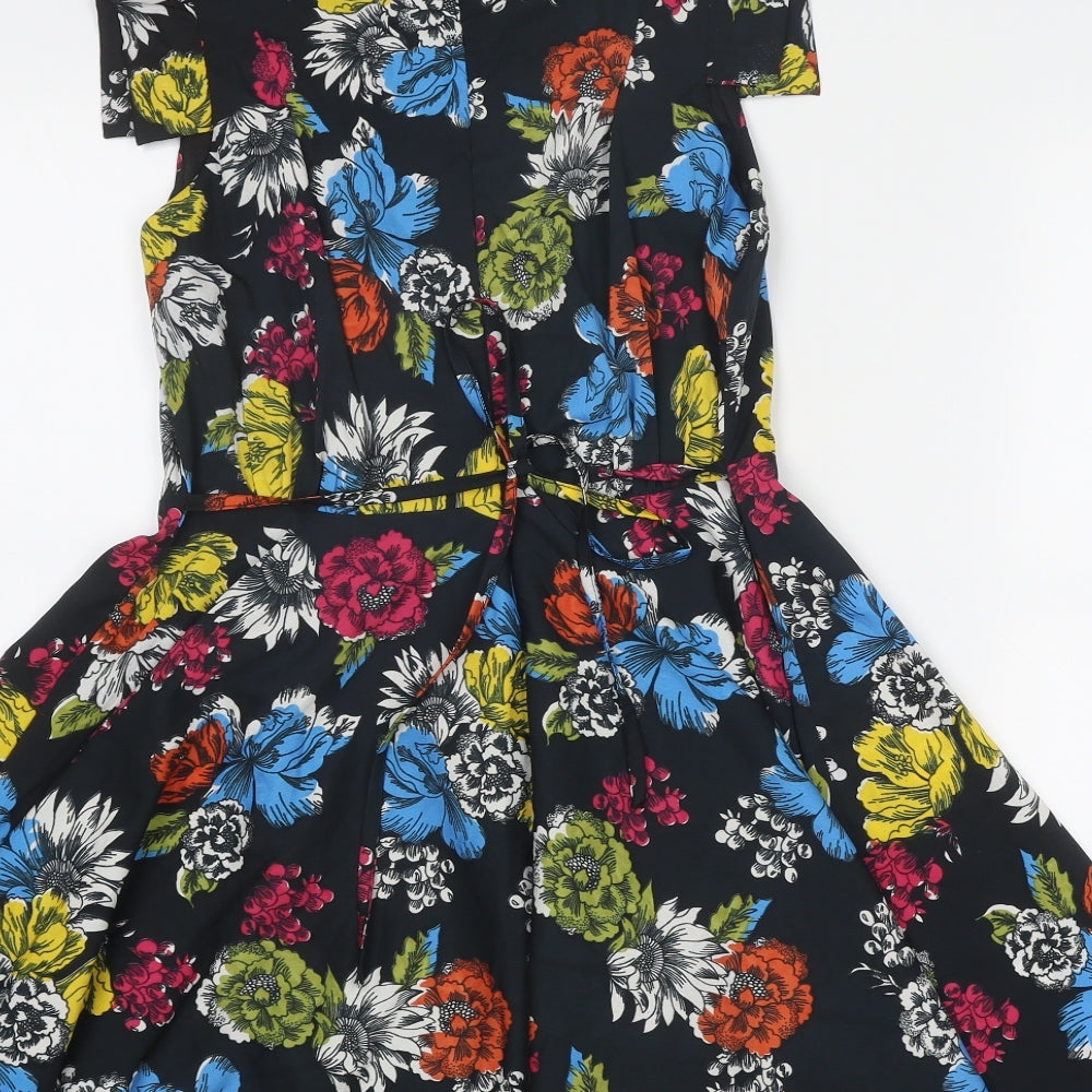 Yumi Womens Multicoloured Floral Polyester Fit & Flare Size 10 Round Neck Zip