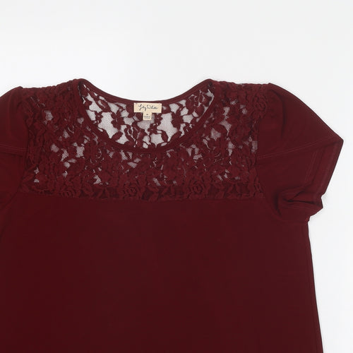 Lily White Womens Red Polyester Basic Blouse Size M Round Neck - Lace Details