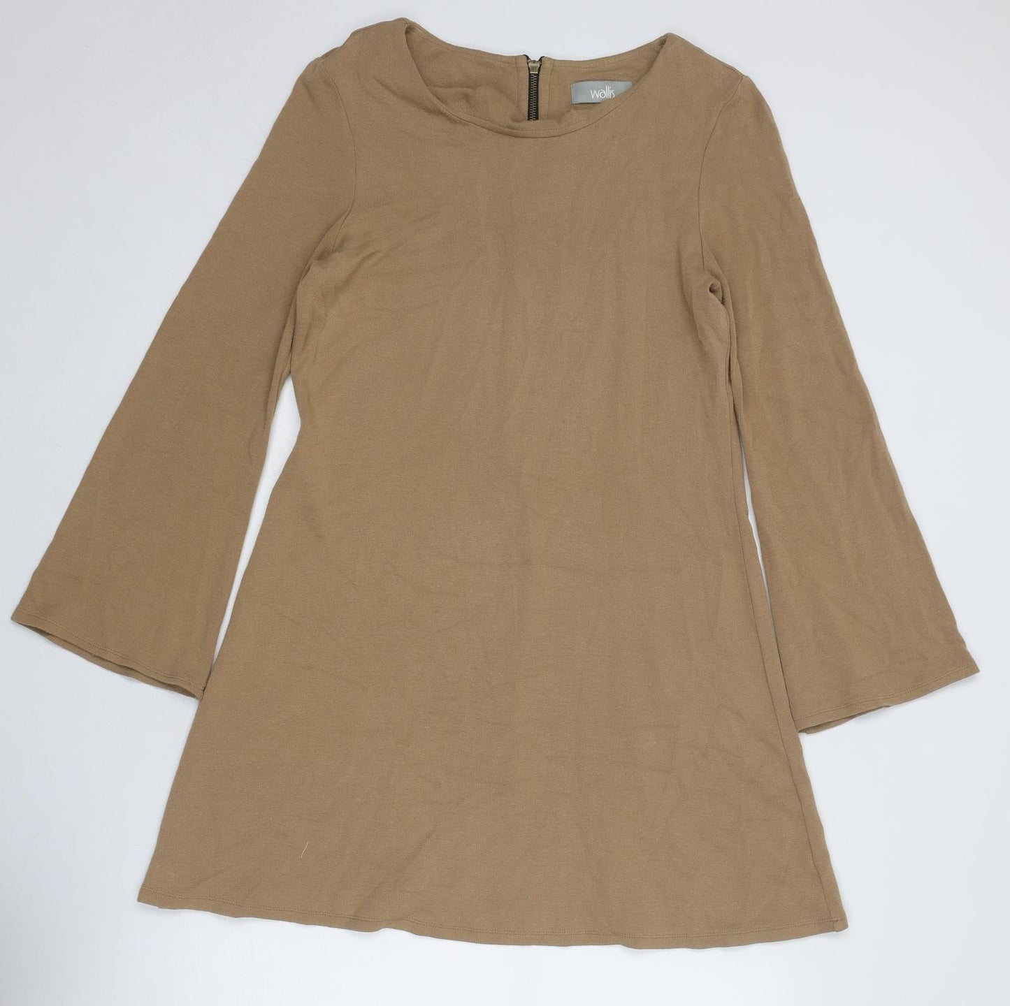 Wallis Womens Brown Viscose Jumper Dress Size 14 Round Neck Zip