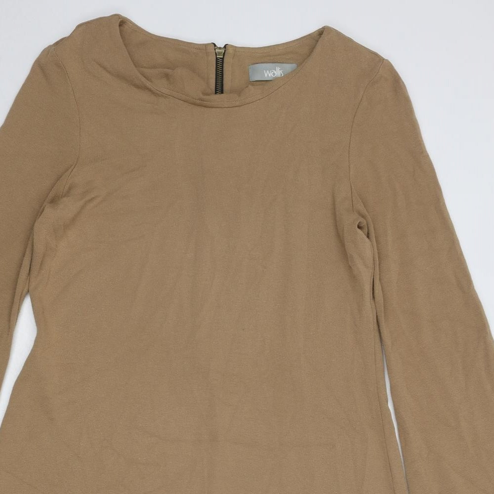 Wallis Womens Brown Viscose Jumper Dress Size 14 Round Neck Zip