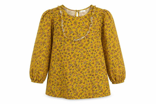 Front view of Next girls’ yellow floral viscose a-line, size 11, years round neck button
