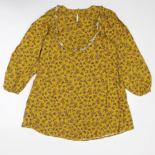 NEXT Girls Yellow Floral Viscose A-Line Size 11 Years Round Neck Button