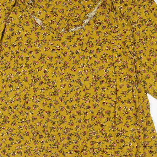 NEXT Girls Yellow Floral Viscose A-Line Size 11 Years Round Neck Button
