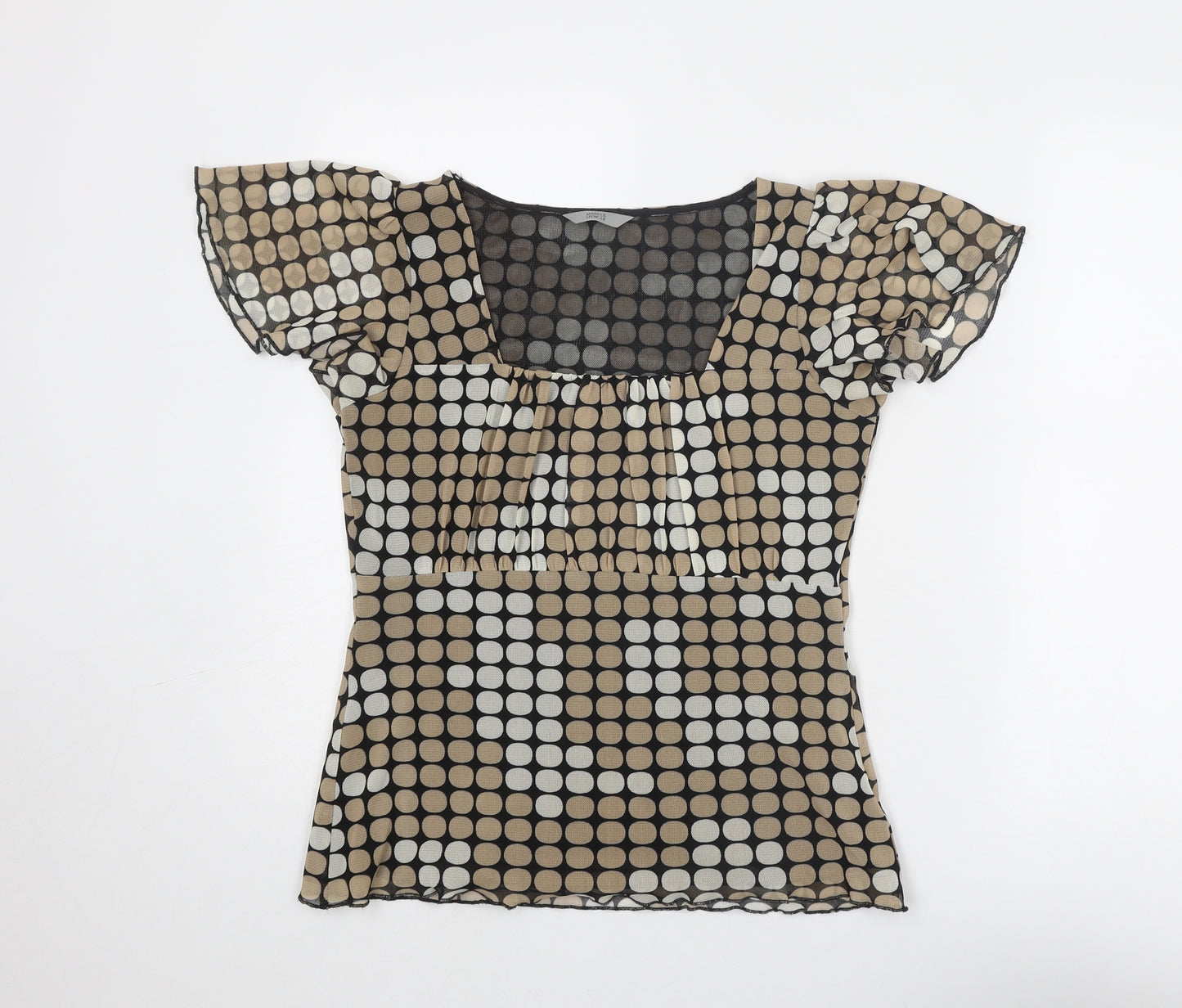 Marks and Spencer Womens Beige Geometric Polyester Basic T-Shirt Size 12 Square Neck