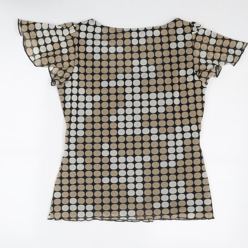 Marks and Spencer Womens Beige Geometric Polyester Basic T-Shirt Size 12 Square Neck
