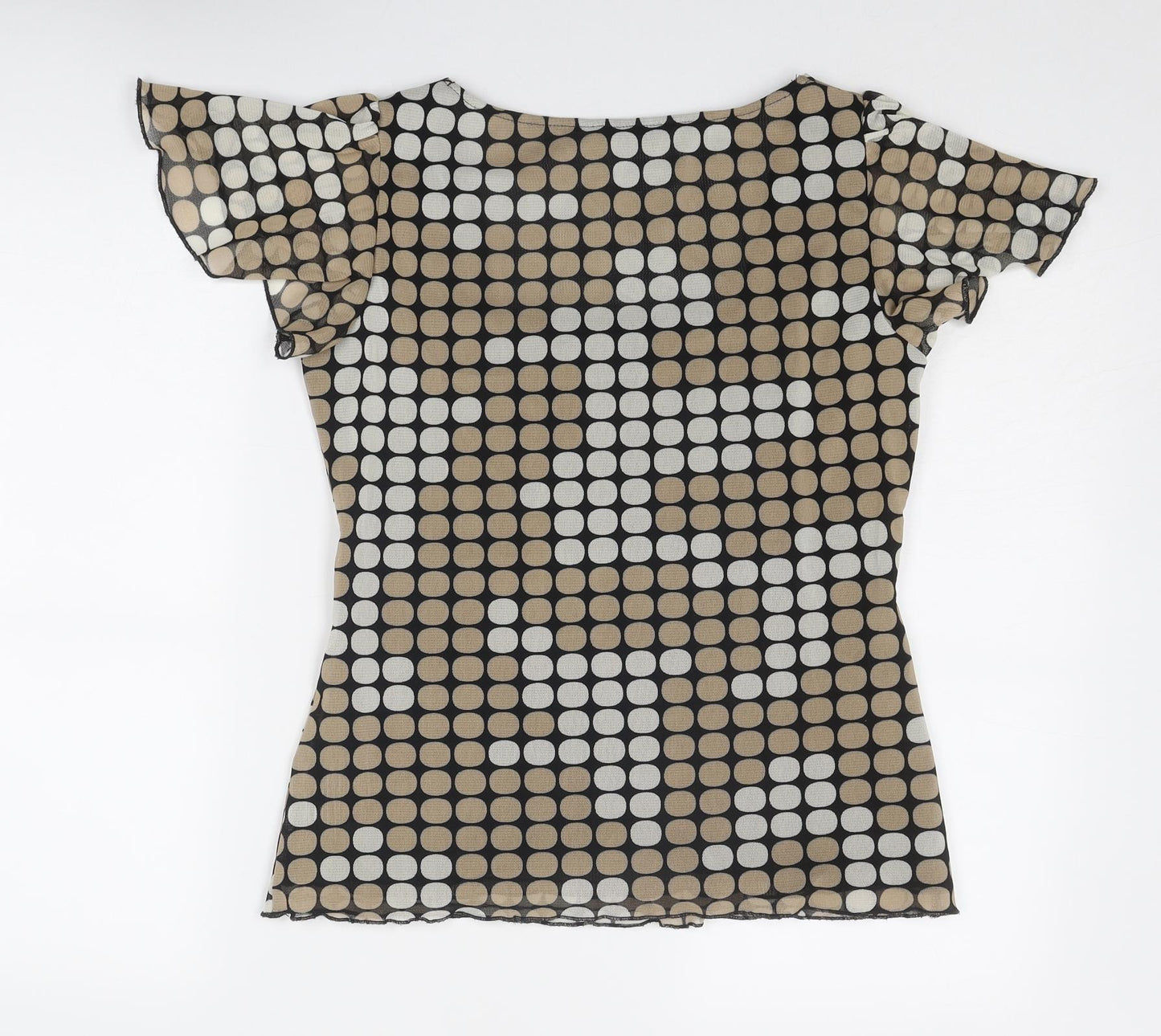 Marks and Spencer Womens Beige Geometric Polyester Basic T-Shirt Size 12 Square Neck