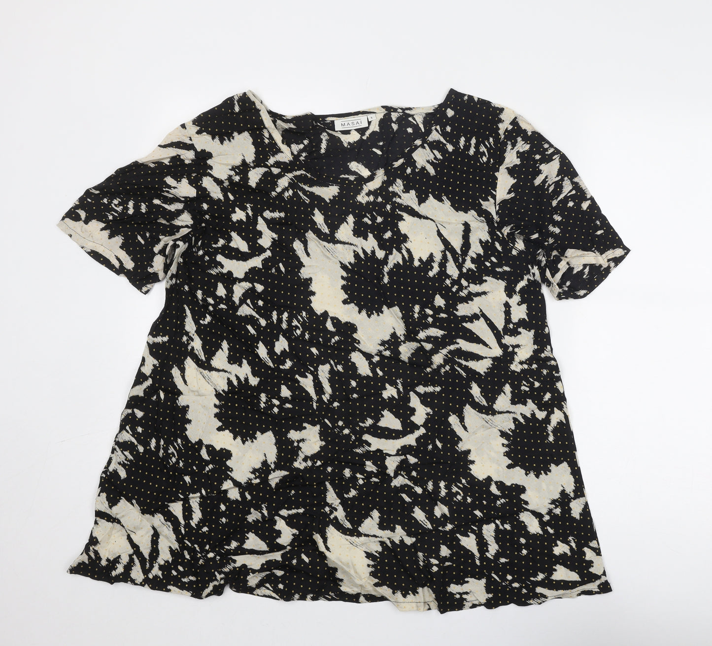 Masai Womens Black Geometric Viscose Basic Blouse Size L Round Neck