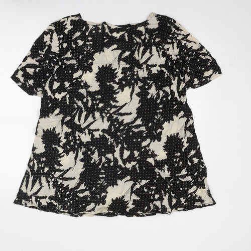 Masai Womens Black Geometric Viscose Basic Blouse Size L Round Neck