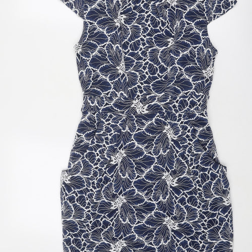 Blue Vanilla Womens Blue Floral Nylon Shift Size 12 Round Neck Zip