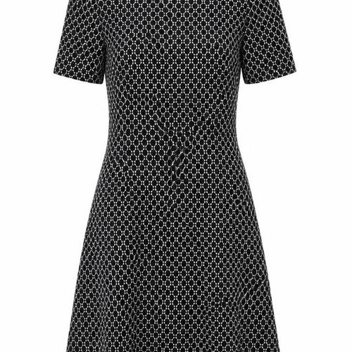 BHS Womens Black Geometric Viscose Fit & Flare Size 10 Round Neck Zip