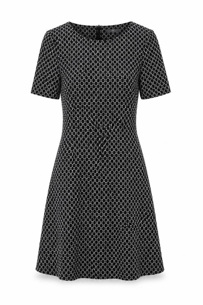 BHS Womens Black Geometric Viscose Fit & Flare Size 10 Round Neck Zip