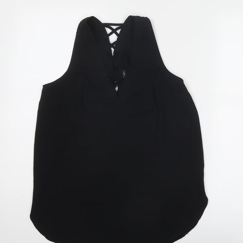 River Island Womens Black Polyester Basic Tank Size 8 V-Neck