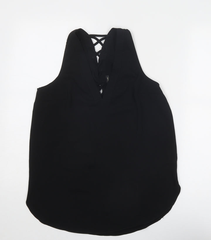 River Island Womens Black Polyester Basic Tank Size 8 V-Neck