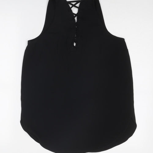 River Island Womens Black Polyester Basic Tank Size 8 V-Neck