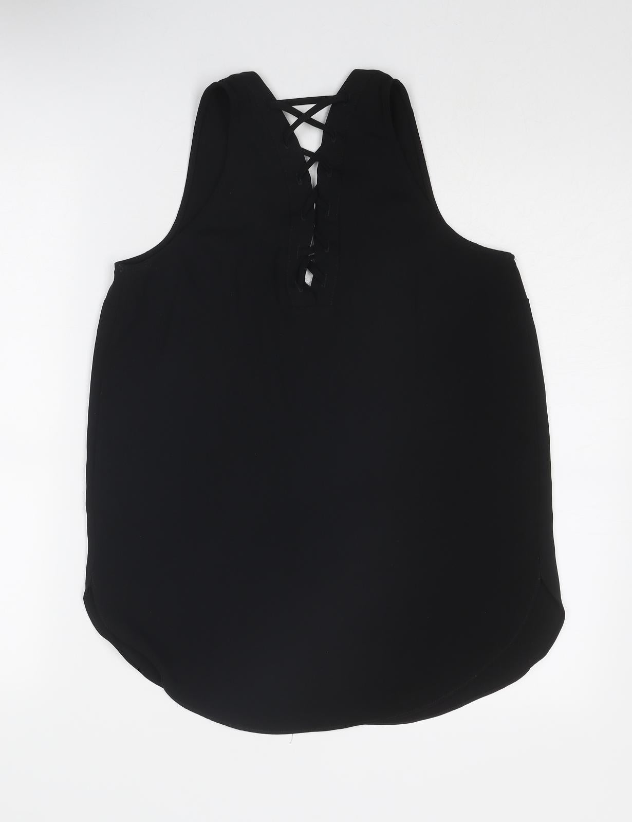 River Island Womens Black Polyester Basic Tank Size 8 V-Neck
