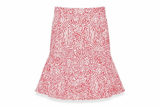 Front view of Cotswold Collections women’s pink geometric polyester swing skirt, size S