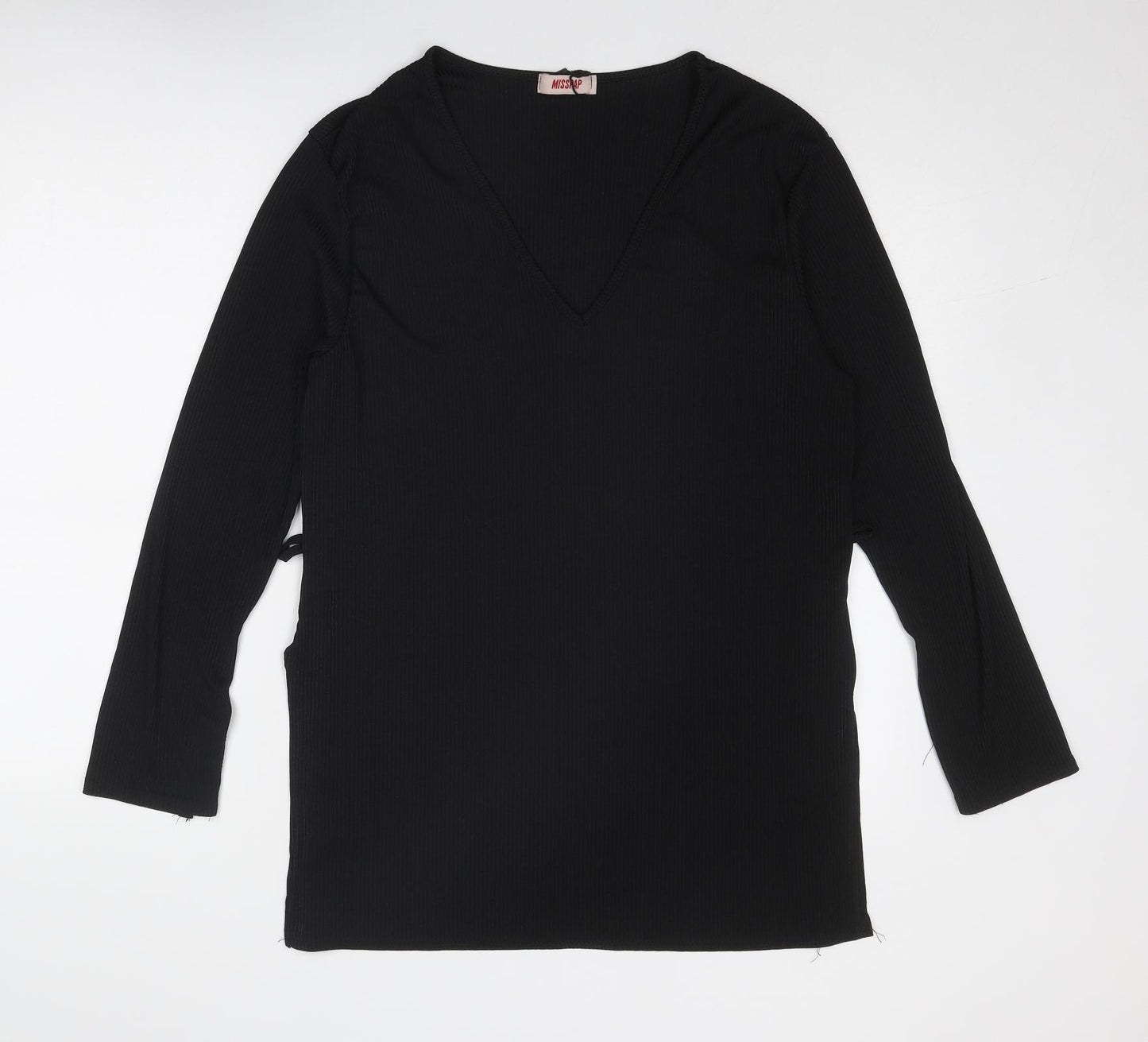 Misspap Womens Black Polyester Tunic T-Shirt Size 14 V-Neck