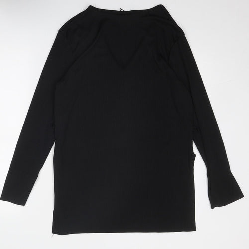 Misspap Womens Black Polyester Tunic T-Shirt Size 14 V-Neck