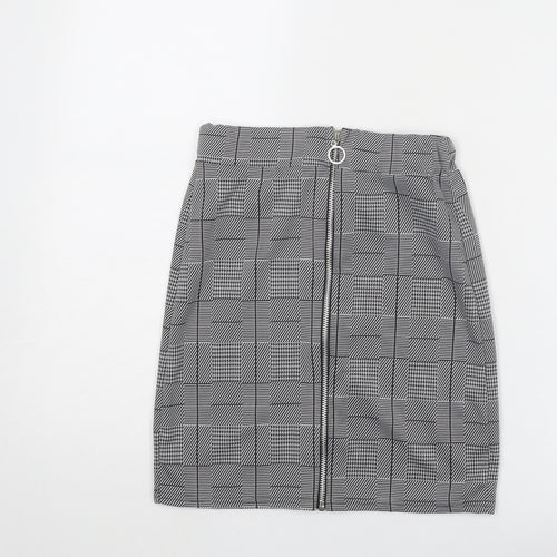 Look of the Day Womens Grey Plaid Polyester A-Line Skirt Size 6 Zip
