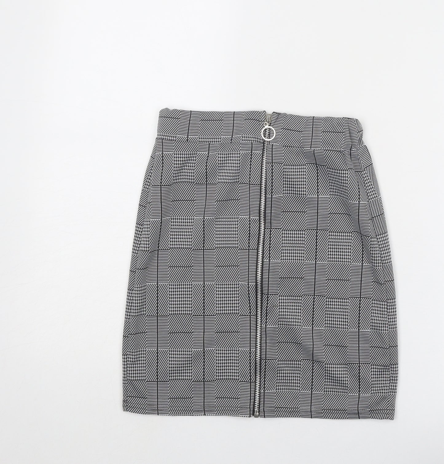 Look of the Day Womens Grey Plaid Polyester A-Line Skirt Size 6 Zip