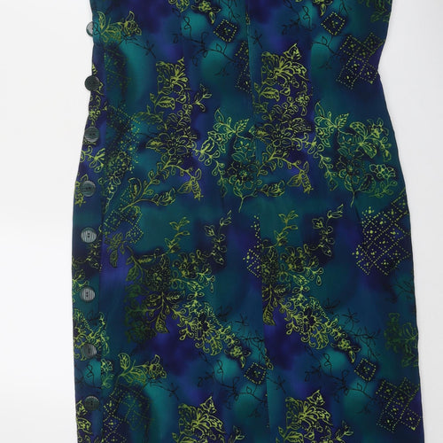 R&K Originals Womens Blue Geometric Polyester Shift Size 10 Round Neck Zip