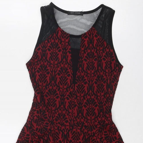 QED London Womens Red Geometric Polyester Fit & Flare Size 10 Round Neck Pullover