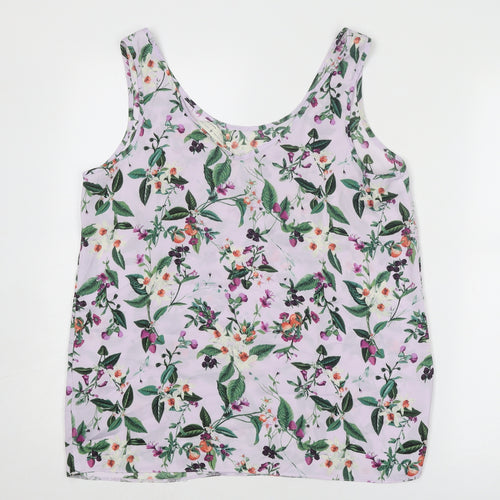Marks and Spencer Womens Purple Floral Polyester Basic Tank Size 12 Round Neck