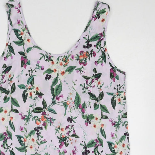 Marks and Spencer Womens Purple Floral Polyester Basic Tank Size 12 Round Neck