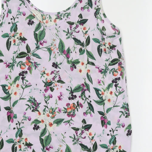Marks and Spencer Womens Purple Floral Polyester Basic Tank Size 12 Round Neck