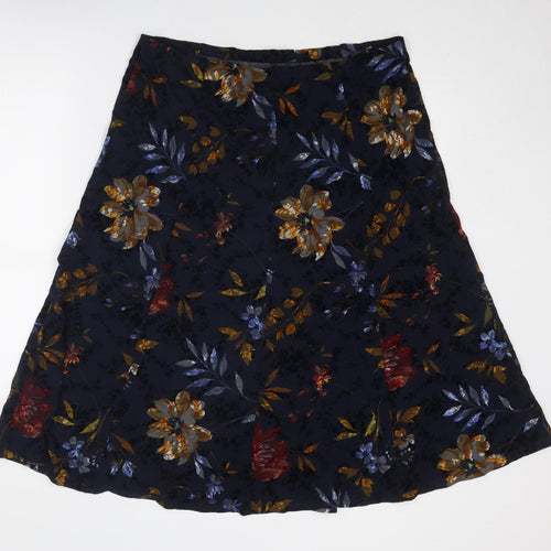 Classic Womens Blue Floral Polyester Swing Skirt Size 16