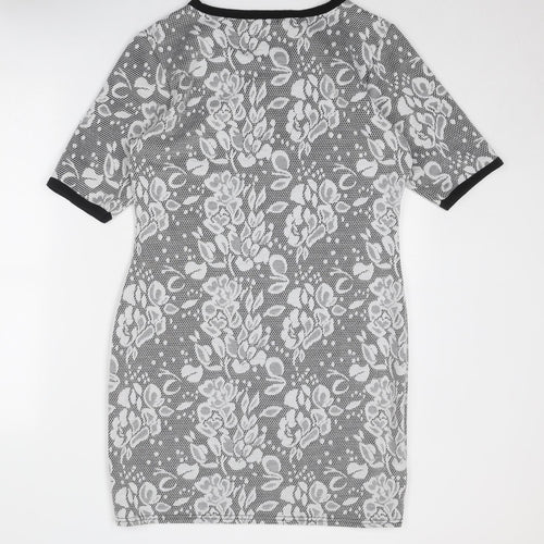 Select Womens Grey Floral Polyester A-Line Size 16 Round Neck Pullover