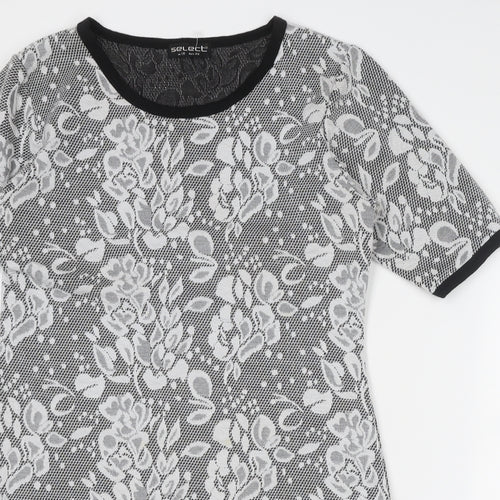 Select Womens Grey Floral Polyester A-Line Size 16 Round Neck Pullover
