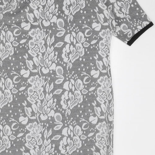 Select Womens Grey Floral Polyester A-Line Size 16 Round Neck Pullover