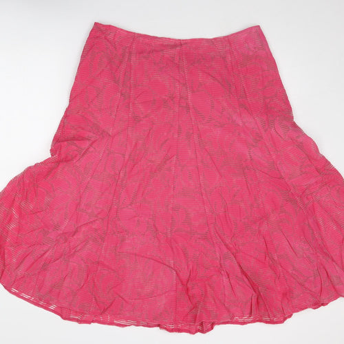 Classic Womens Pink Geometric Viscose Swing Skirt Size 16 Zip
