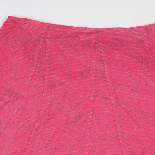 Classic Womens Pink Geometric Viscose Swing Skirt Size 16 Zip