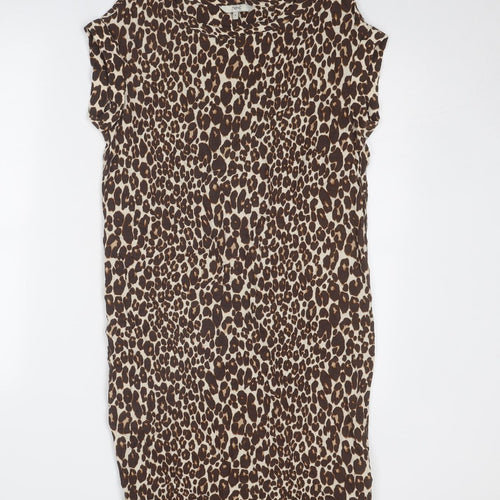 NEXT Womens Brown Animal Print Viscose A-Line Size 10 Round Neck Pullover - Leopard Pattern