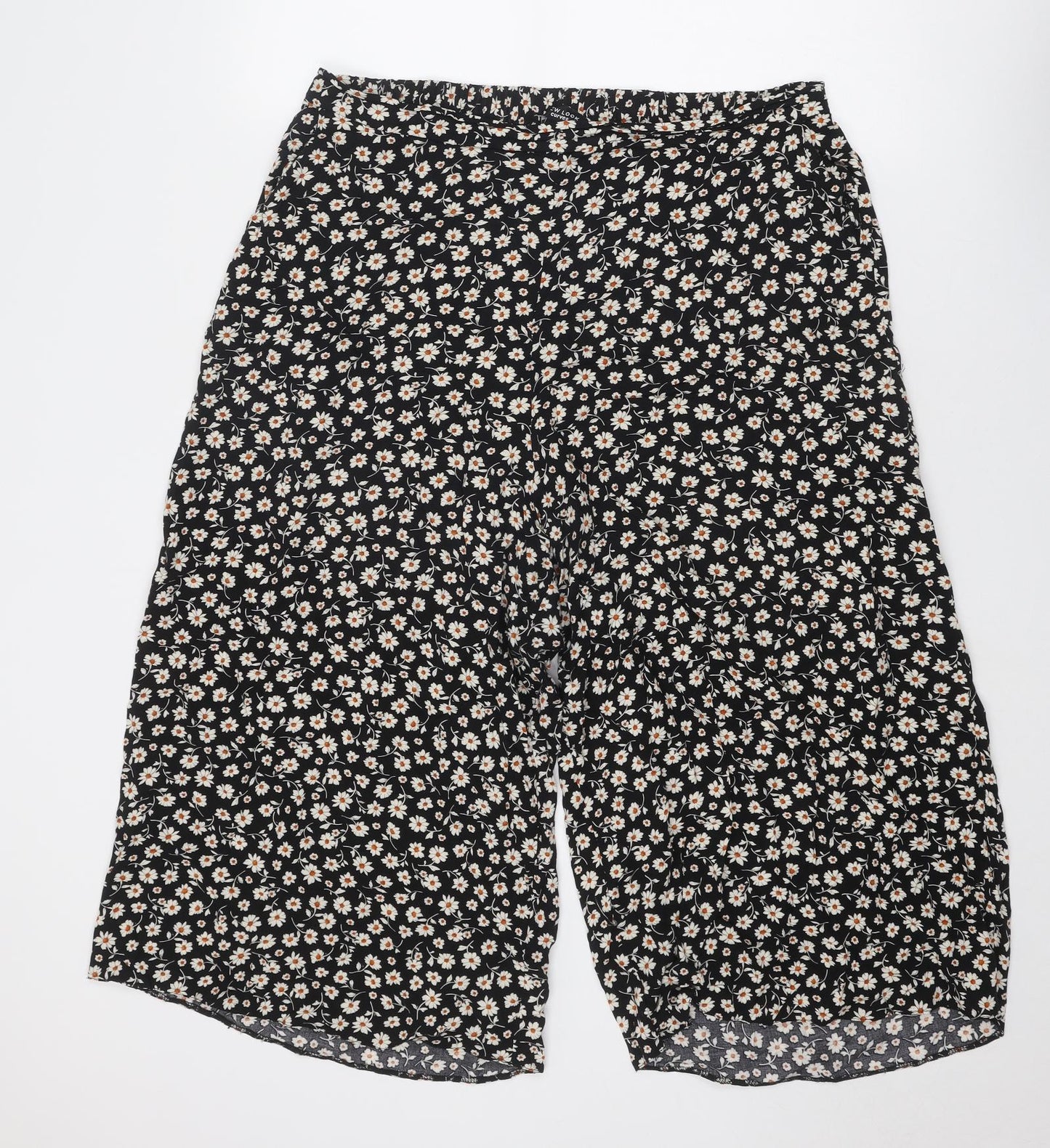 New Look Womens Black Floral Viscose Cropped Trousers Size 18 Regular