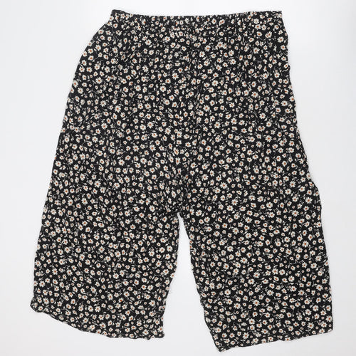 New Look Womens Black Floral Viscose Cropped Trousers Size 18 Regular
