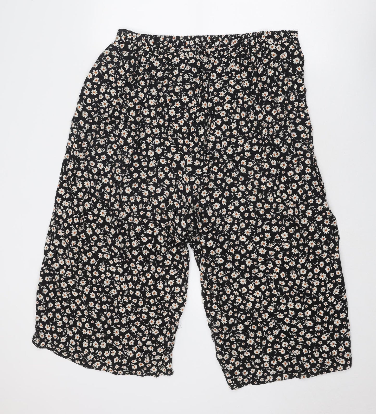 New Look Womens Black Floral Viscose Cropped Trousers Size 18 Regular