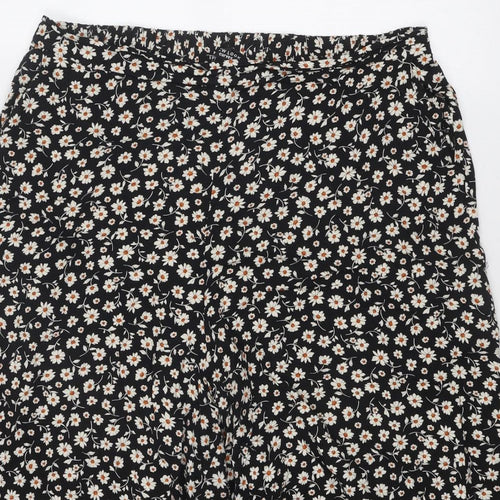 New Look Womens Black Floral Viscose Cropped Trousers Size 18 Regular