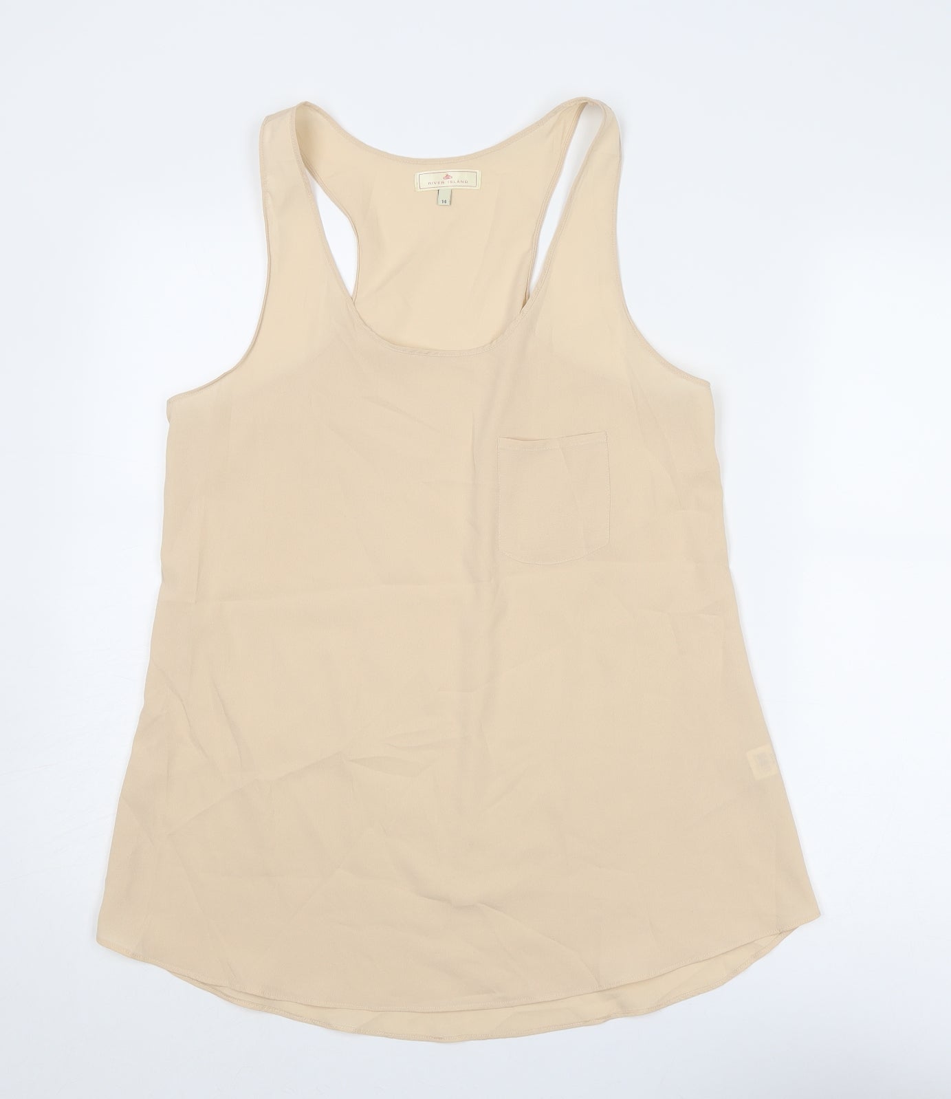River Island Womens Beige Polyester Basic Tank Size 14 Round Neck