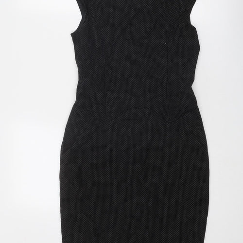 NEXT Womens Black Polka Dot Polyester Shift Size 8 Round Neck Zip