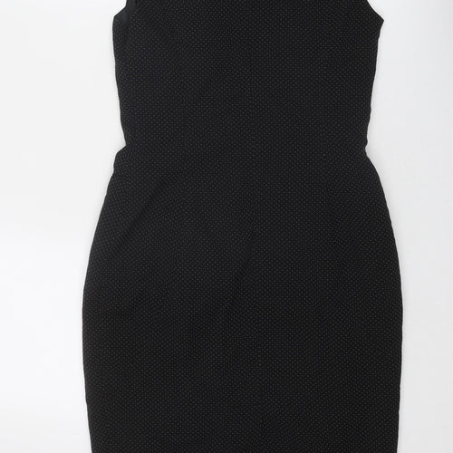 NEXT Womens Black Polka Dot Polyester Shift Size 8 Round Neck Zip