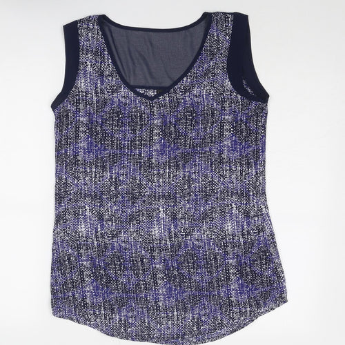 Jeanswest Womens Blue Geometric Polyester Basic Blouse Size 8 V-Neck