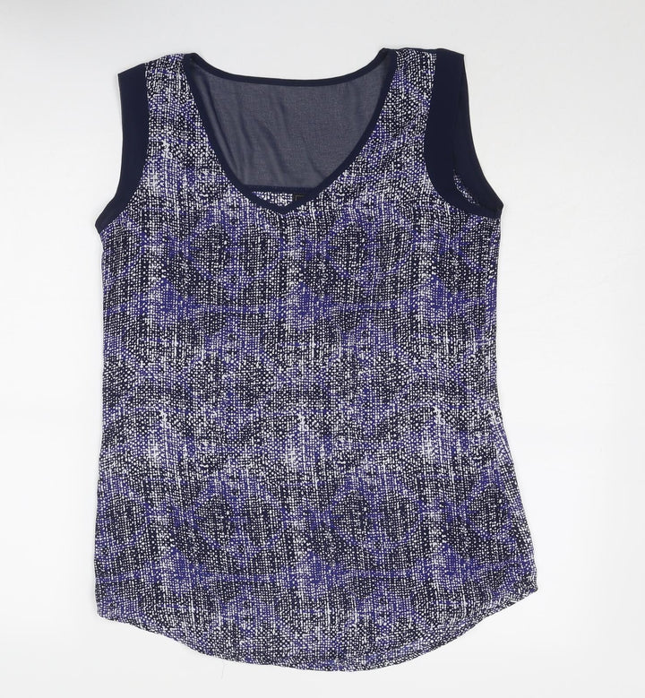 Jeanswest Womens Blue Geometric Polyester Basic Blouse Size 8 V-Neck