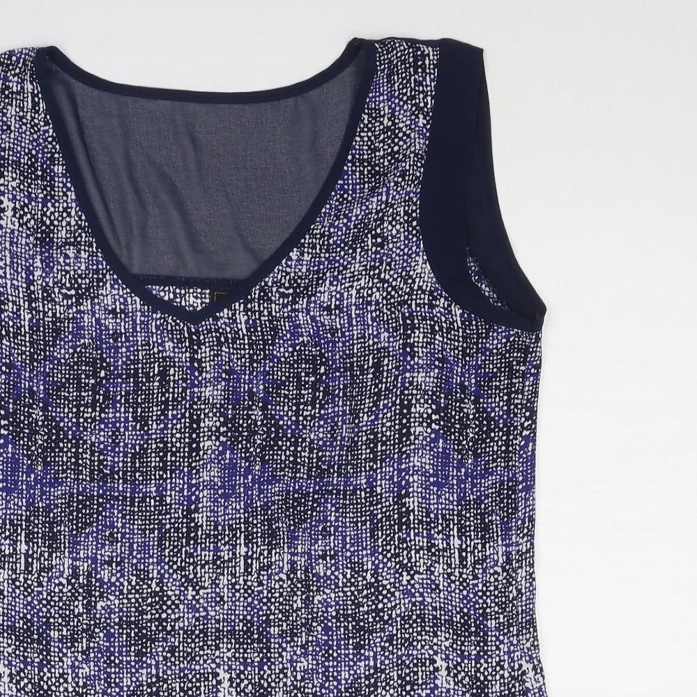 Jeanswest Womens Blue Geometric Polyester Basic Blouse Size 8 V-Neck