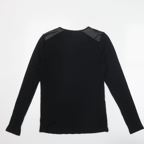 Lauren Ralph Lauren Womens Black Cotton Basic T-Shirt Size L Round Neck